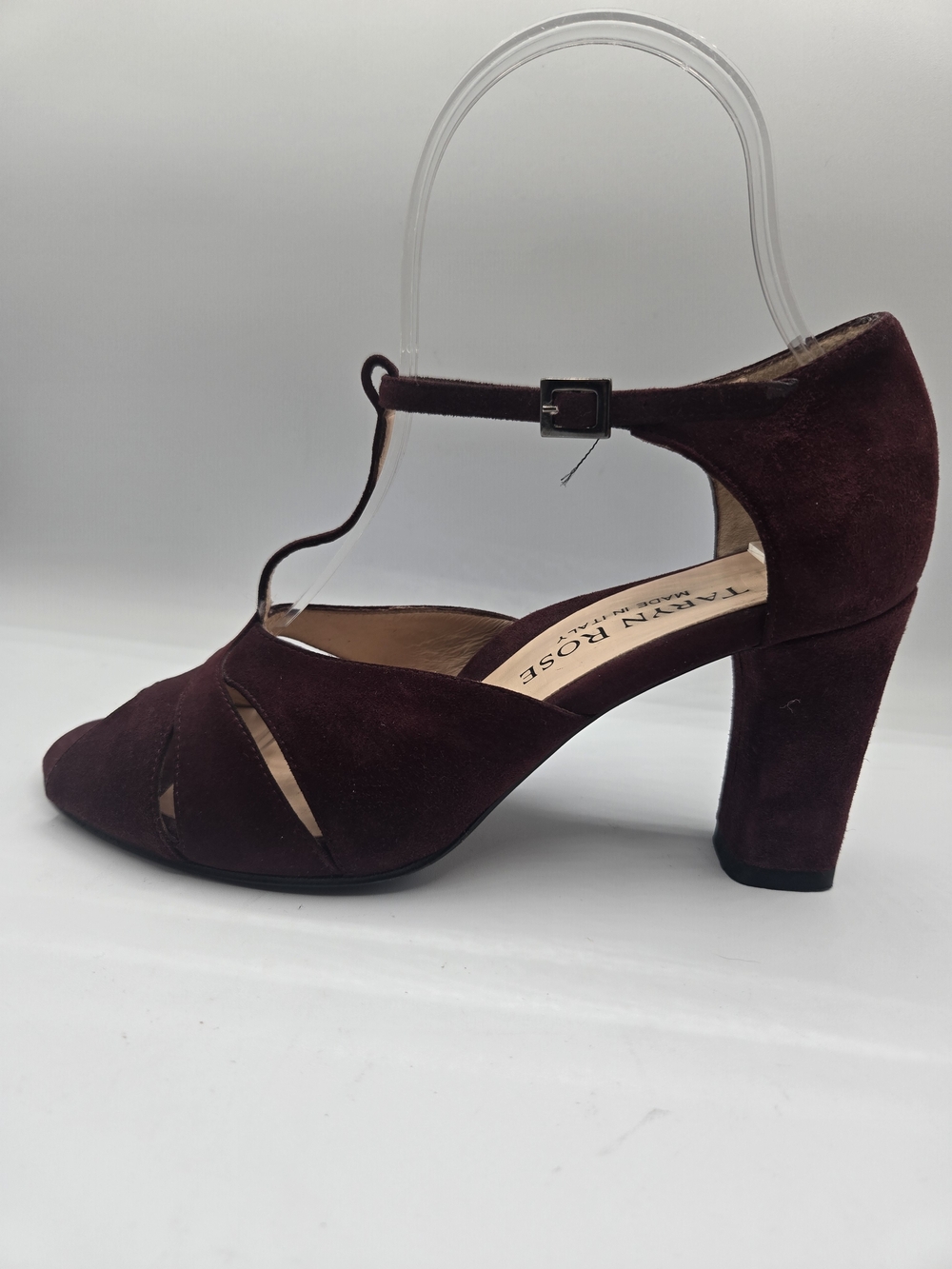 Taryn Rose Women's Suede T-Strap Block Heel Pump in Burgundy